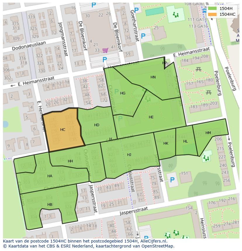 Afbeelding van het postcodegebied 1504 HC op de kaart.