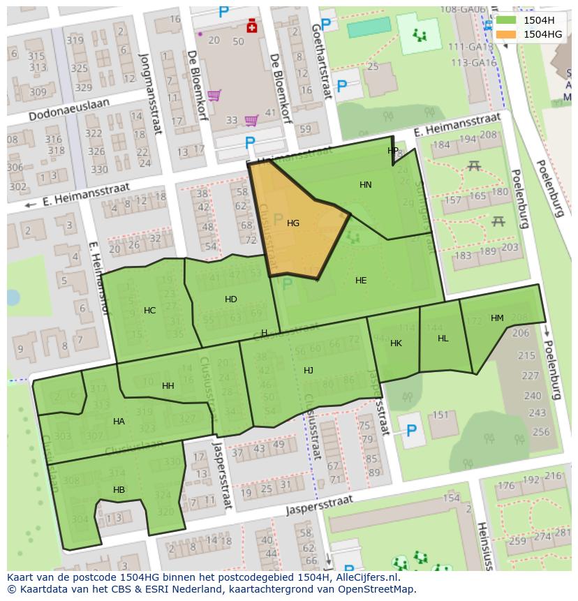 Afbeelding van het postcodegebied 1504 HG op de kaart.