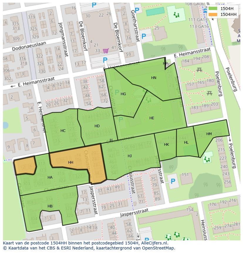 Afbeelding van het postcodegebied 1504 HH op de kaart.