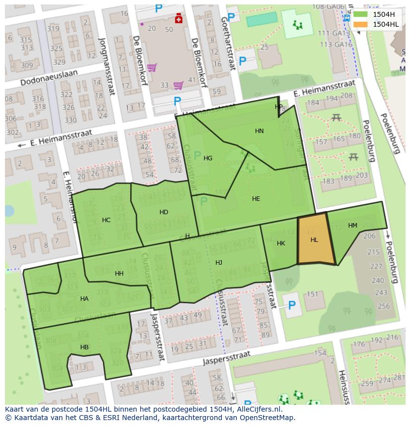 Afbeelding van het postcodegebied 1504 HL op de kaart.