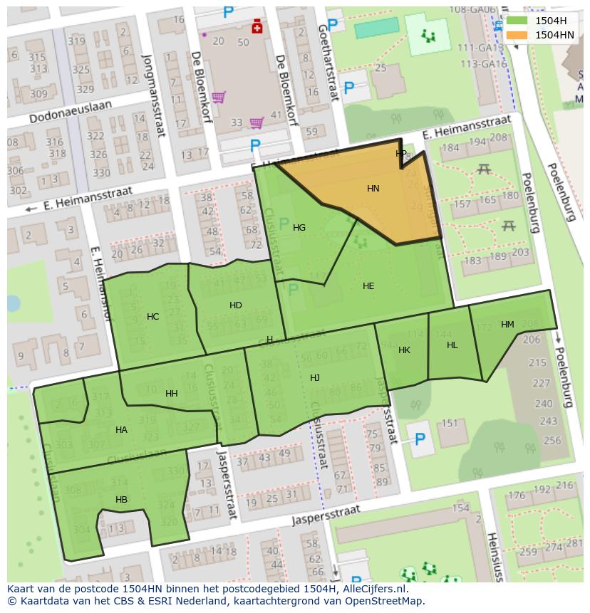 Afbeelding van het postcodegebied 1504 HN op de kaart.