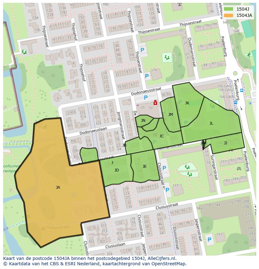 Afbeelding van het postcodegebied 1504 JA op de kaart.