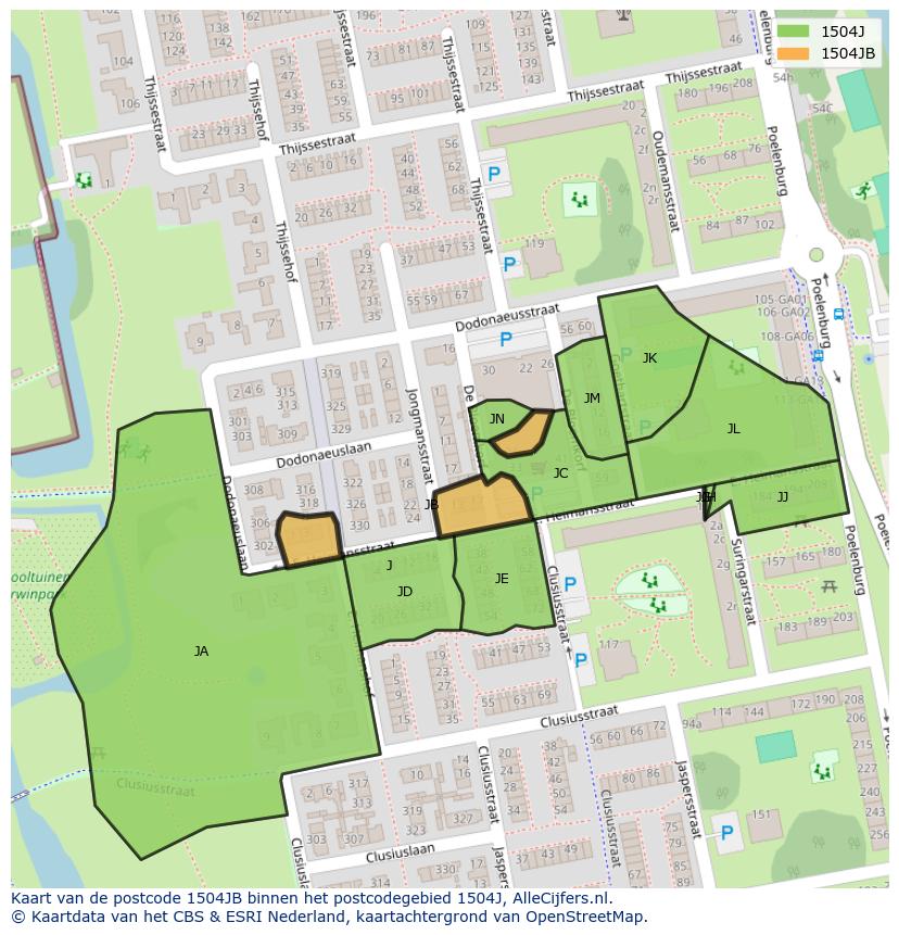 Afbeelding van het postcodegebied 1504 JB op de kaart.