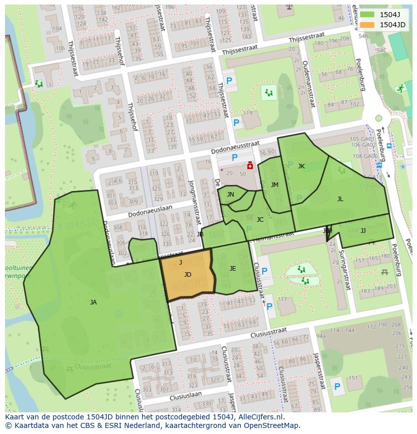 Afbeelding van het postcodegebied 1504 JD op de kaart.