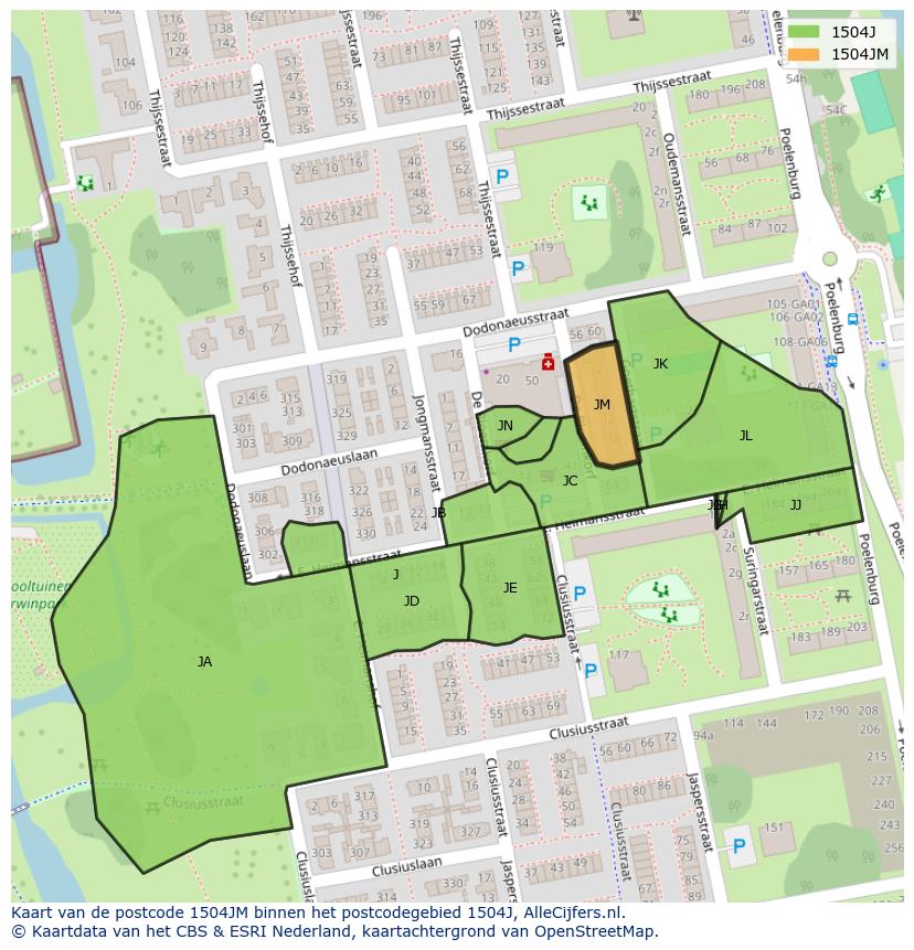 Afbeelding van het postcodegebied 1504 JM op de kaart.