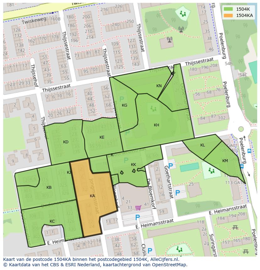 Afbeelding van het postcodegebied 1504 KA op de kaart.