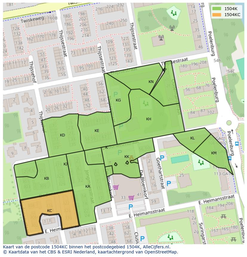 Afbeelding van het postcodegebied 1504 KC op de kaart.