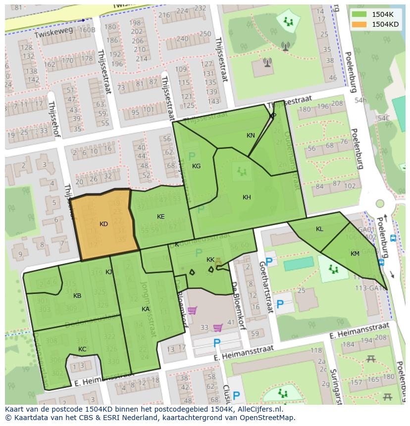 Afbeelding van het postcodegebied 1504 KD op de kaart.