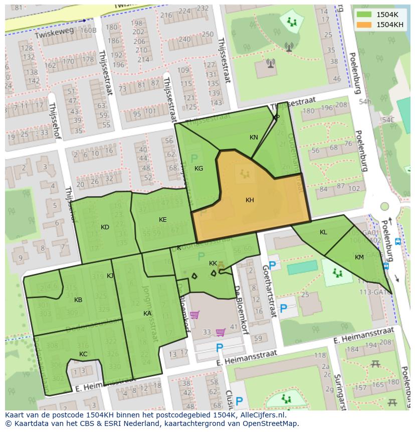 Afbeelding van het postcodegebied 1504 KH op de kaart.