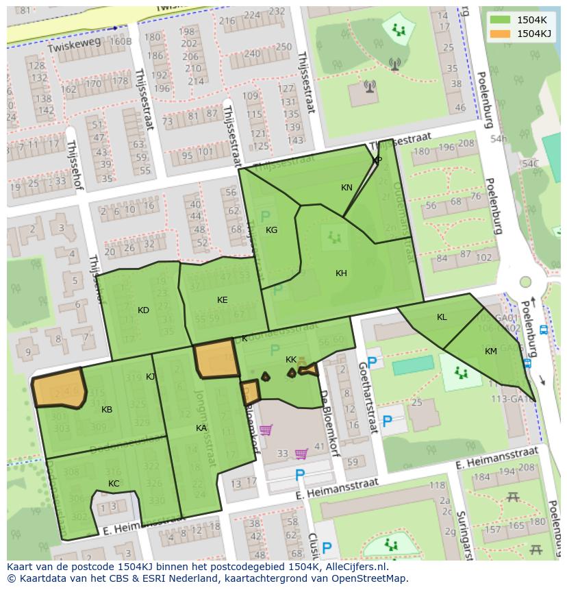 Afbeelding van het postcodegebied 1504 KJ op de kaart.