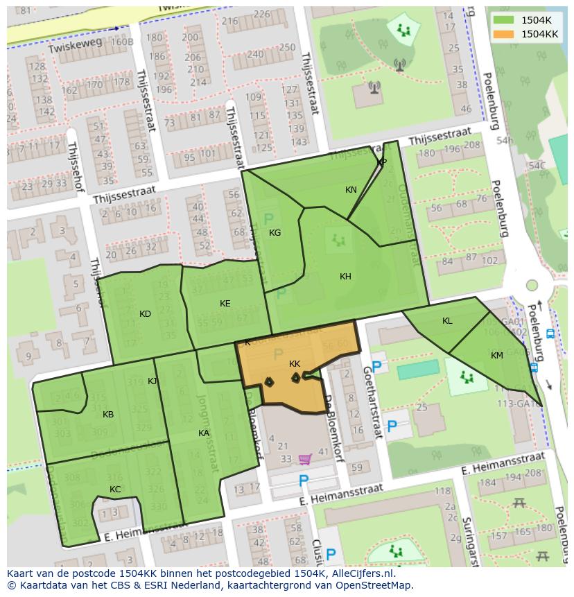 Afbeelding van het postcodegebied 1504 KK op de kaart.