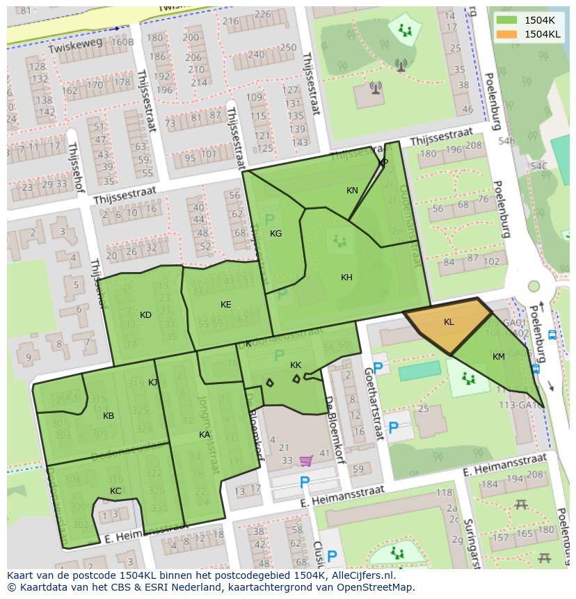 Afbeelding van het postcodegebied 1504 KL op de kaart.