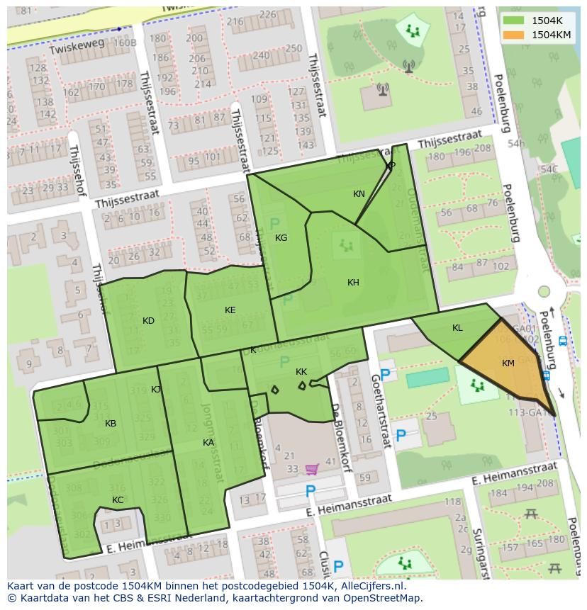 Afbeelding van het postcodegebied 1504 KM op de kaart.