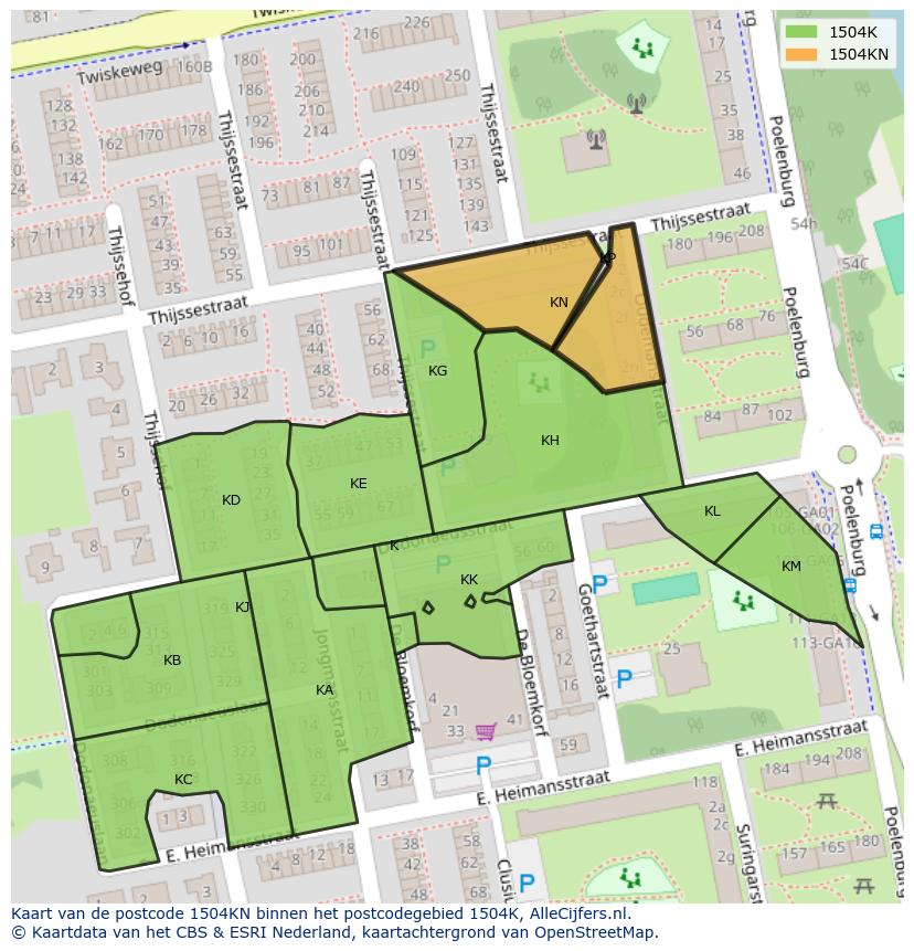 Afbeelding van het postcodegebied 1504 KN op de kaart.