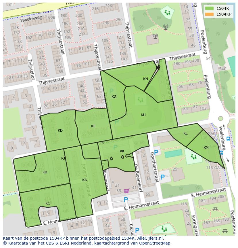 Afbeelding van het postcodegebied 1504 KP op de kaart.