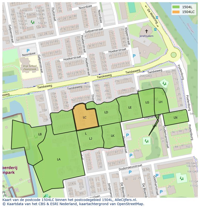 Afbeelding van het postcodegebied 1504 LC op de kaart.