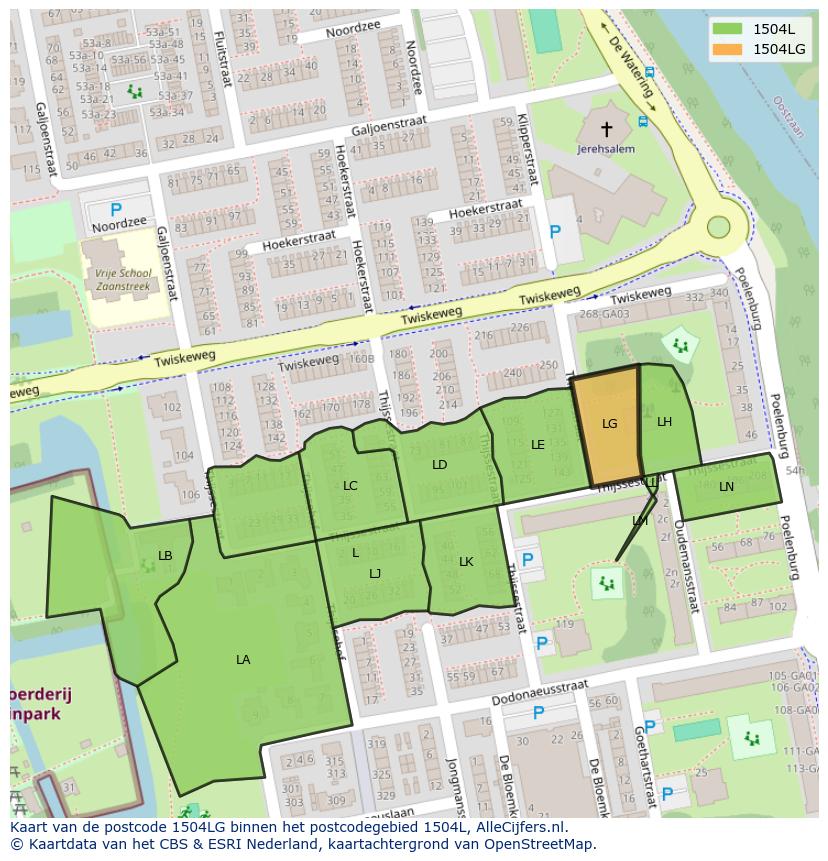 Afbeelding van het postcodegebied 1504 LG op de kaart.