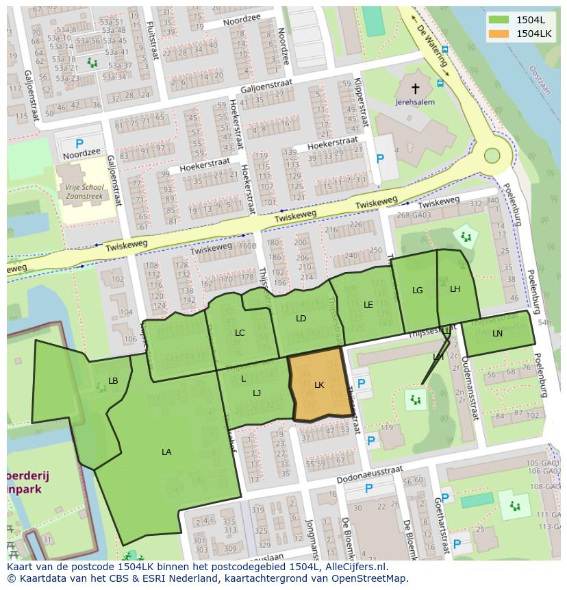 Afbeelding van het postcodegebied 1504 LK op de kaart.