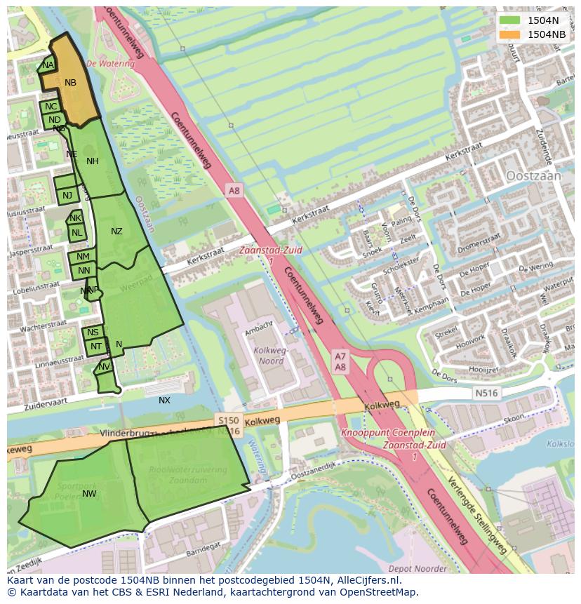 Afbeelding van het postcodegebied 1504 NB op de kaart.