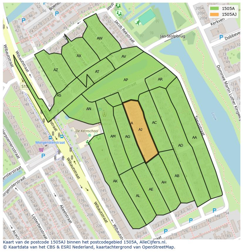 Afbeelding van het postcodegebied 1505 AJ op de kaart.