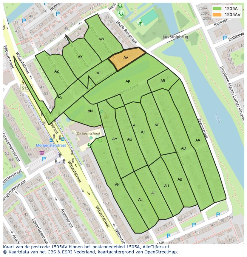Afbeelding van het postcodegebied 1505 AV op de kaart.