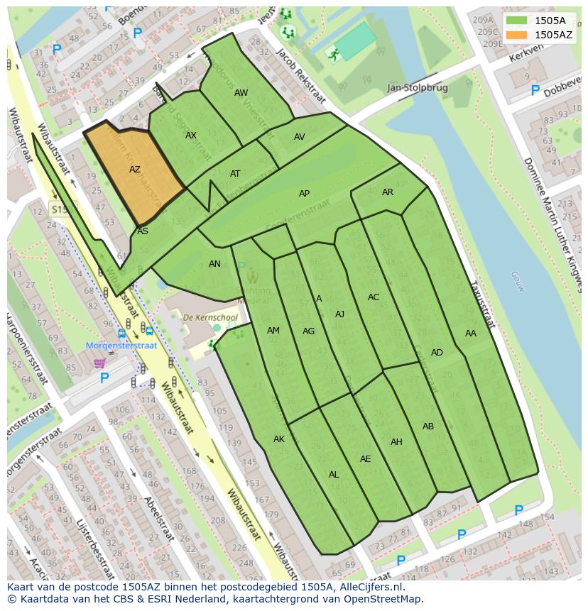 Afbeelding van het postcodegebied 1505 AZ op de kaart.