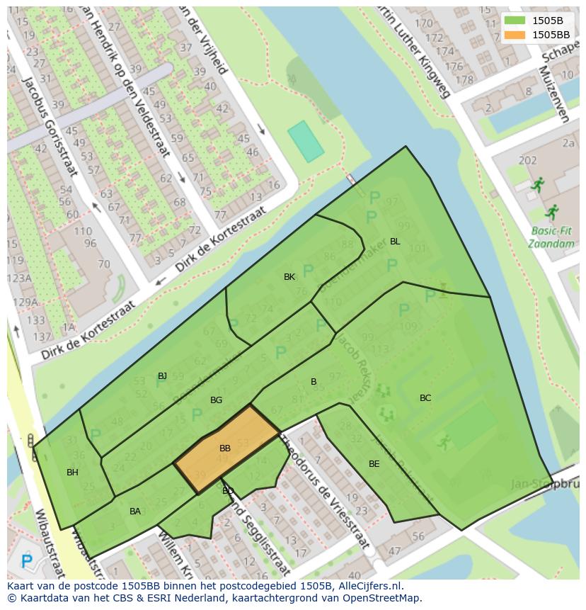Afbeelding van het postcodegebied 1505 BB op de kaart.