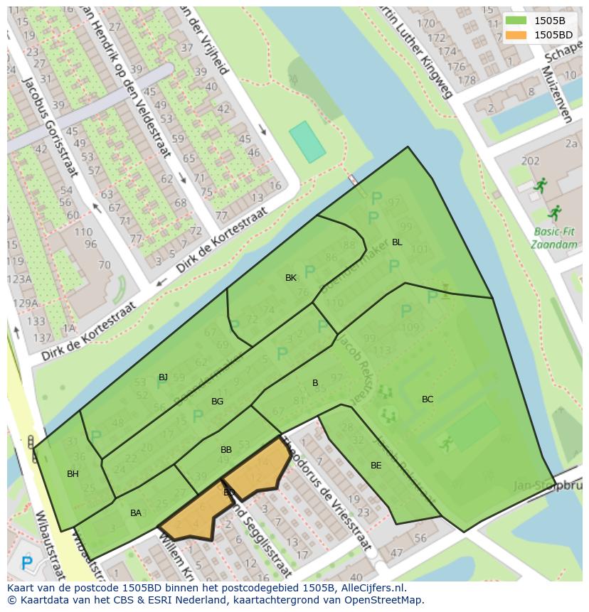 Afbeelding van het postcodegebied 1505 BD op de kaart.