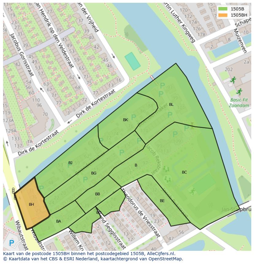 Afbeelding van het postcodegebied 1505 BH op de kaart.