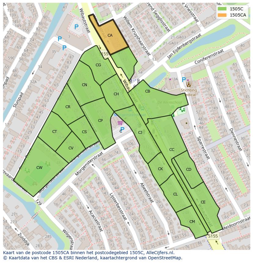Afbeelding van het postcodegebied 1505 CA op de kaart.