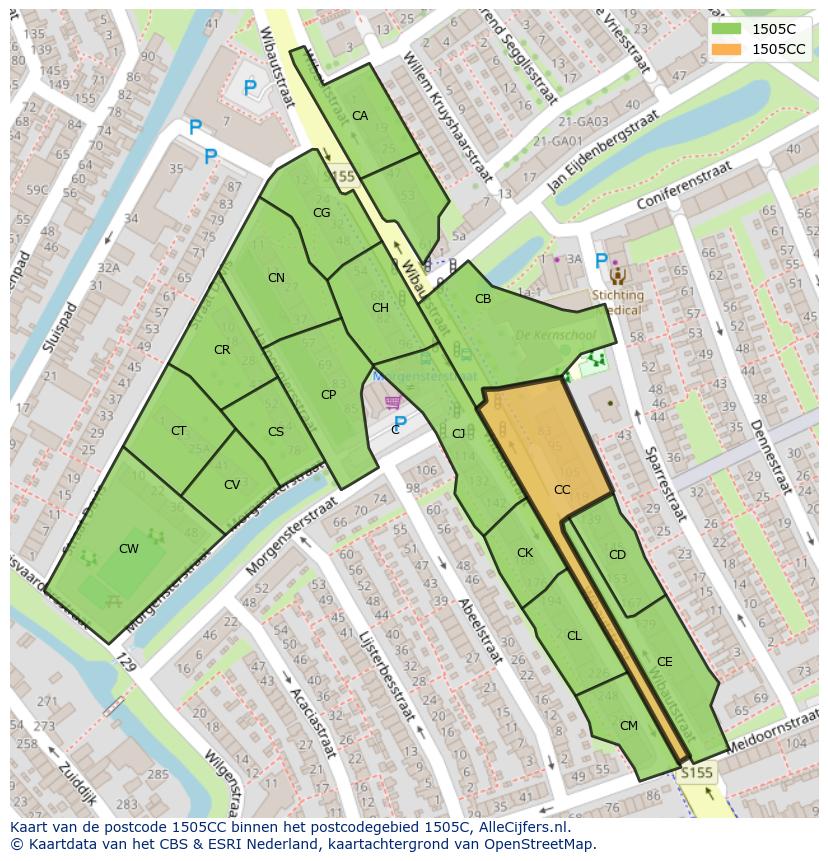 Afbeelding van het postcodegebied 1505 CC op de kaart.