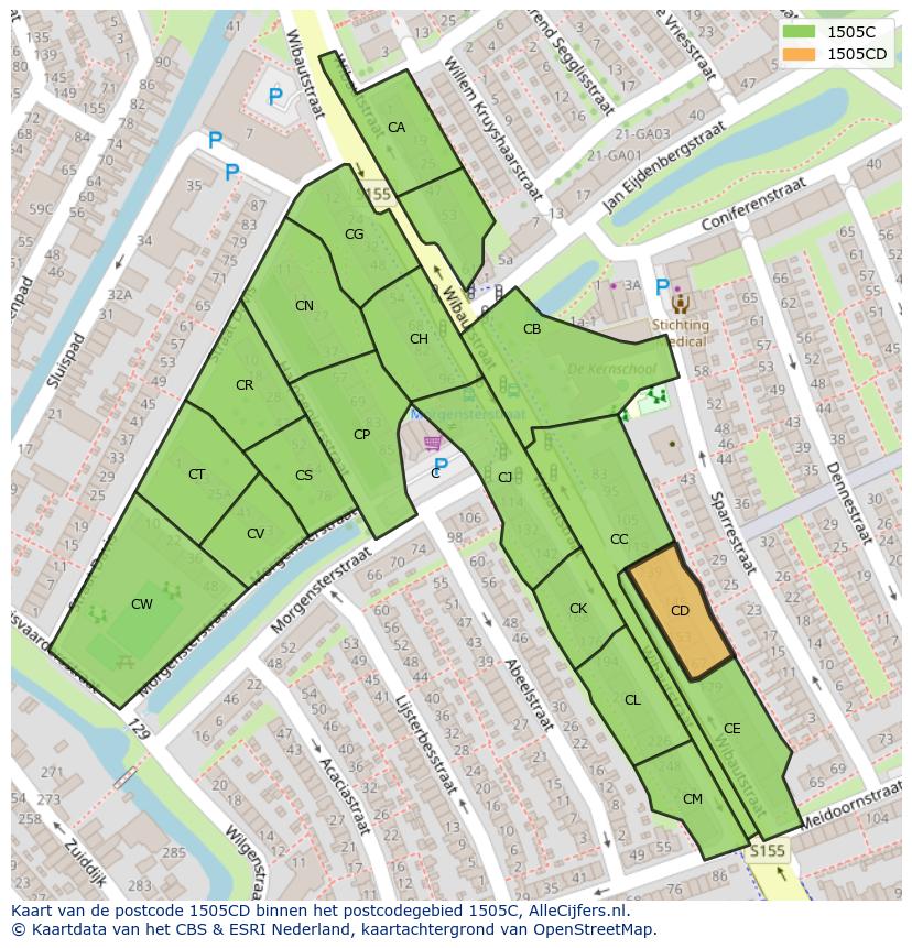 Afbeelding van het postcodegebied 1505 CD op de kaart.