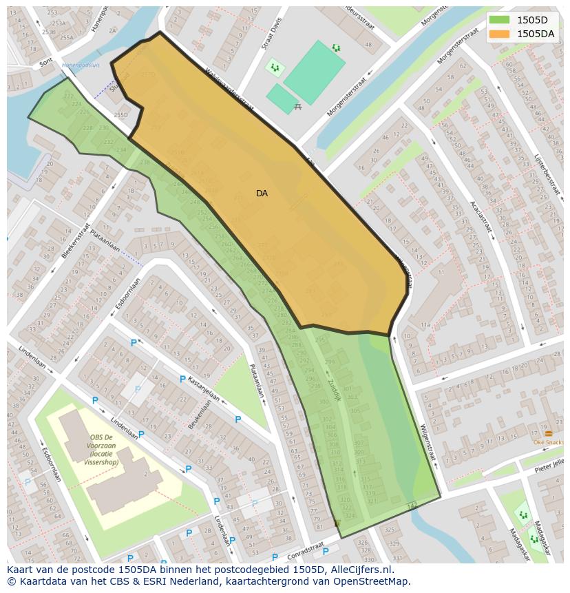 Afbeelding van het postcodegebied 1505 DA op de kaart.