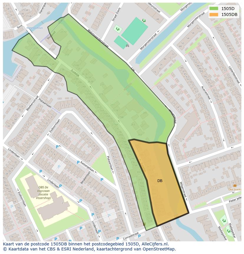 Afbeelding van het postcodegebied 1505 DB op de kaart.