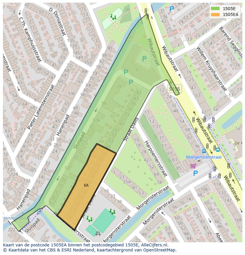 Afbeelding van het postcodegebied 1505 EA op de kaart.
