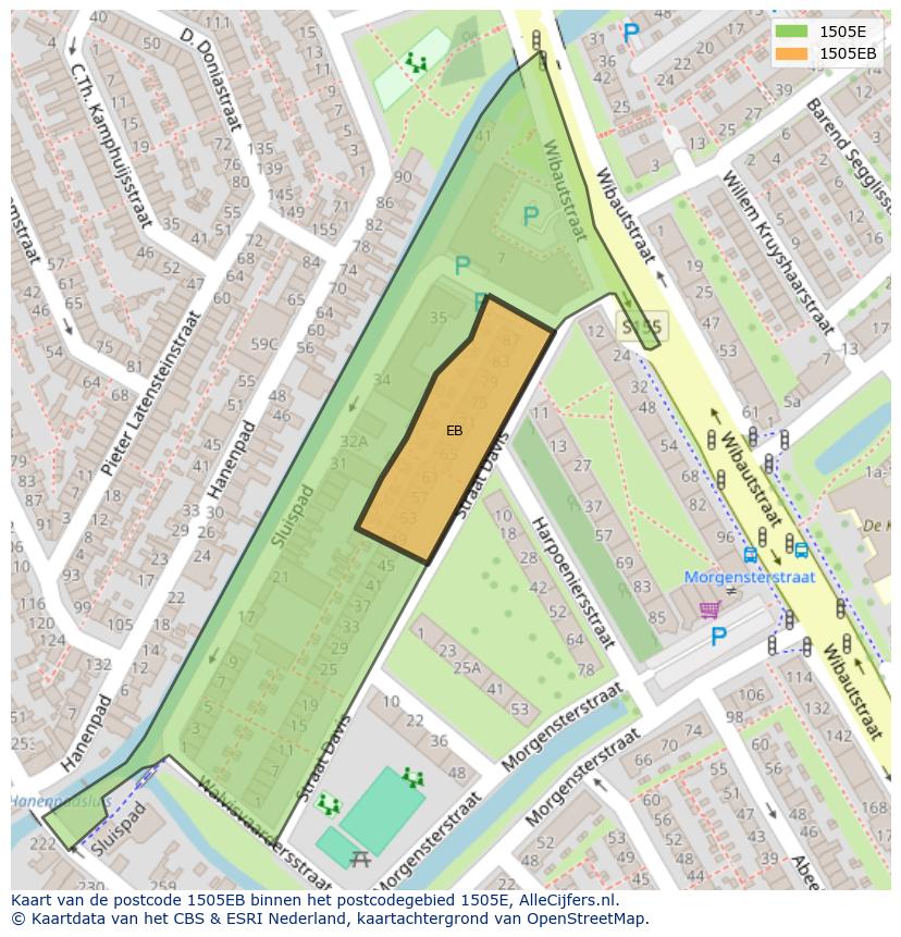 Afbeelding van het postcodegebied 1505 EB op de kaart.