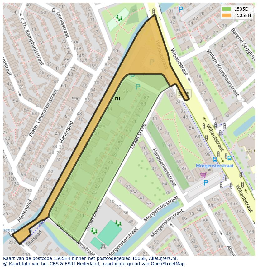 Afbeelding van het postcodegebied 1505 EH op de kaart.