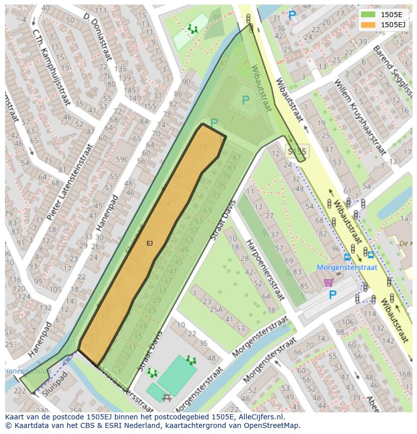Afbeelding van het postcodegebied 1505 EJ op de kaart.