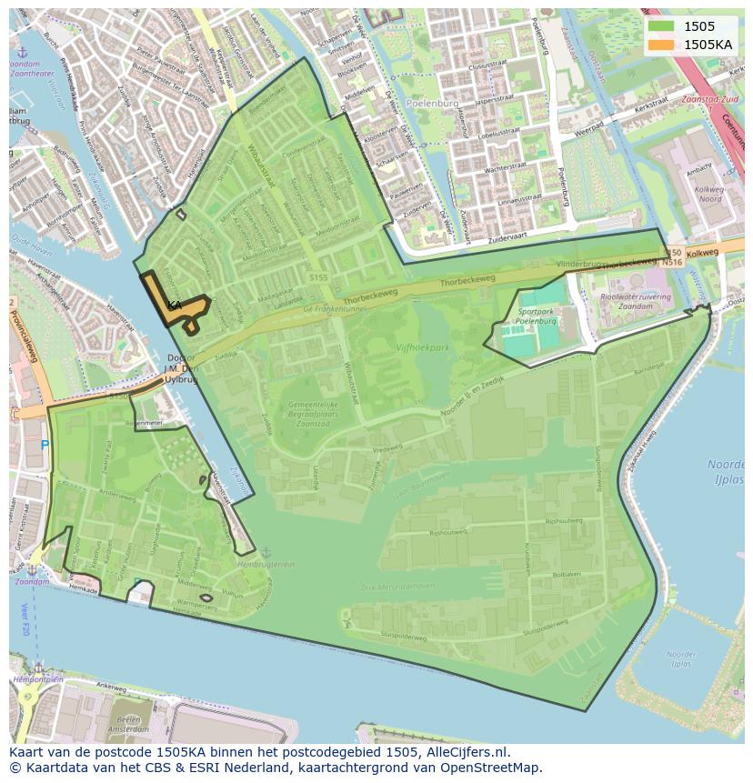 Afbeelding van het postcodegebied 1505 KA op de kaart.