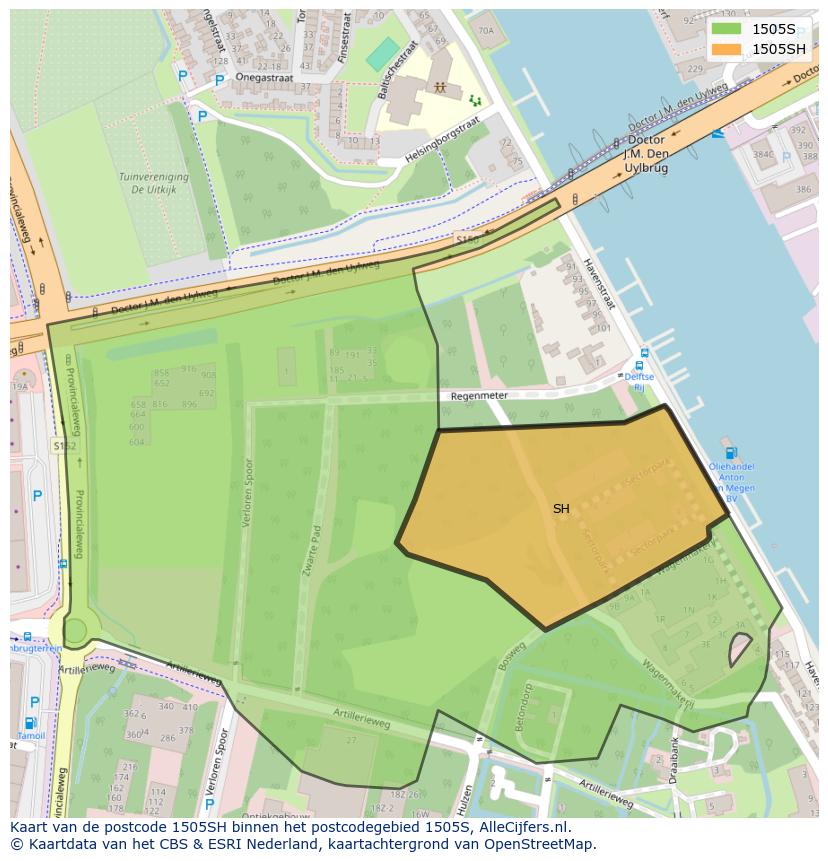 Afbeelding van het postcodegebied 1505 SH op de kaart.