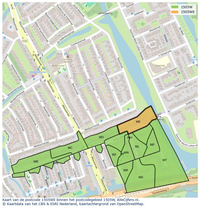Afbeelding van het postcodegebied 1505 WE op de kaart.