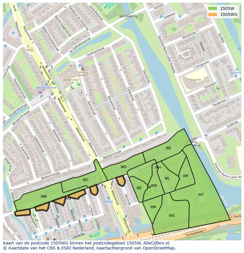 Afbeelding van het postcodegebied 1505 WG op de kaart.