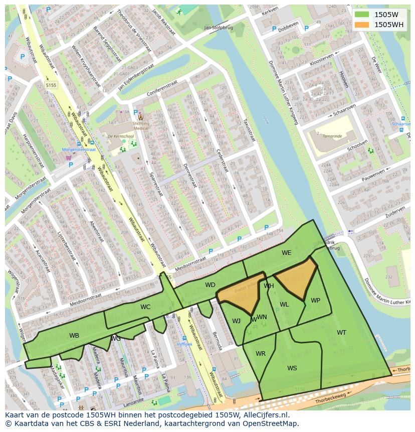 Afbeelding van het postcodegebied 1505 WH op de kaart.