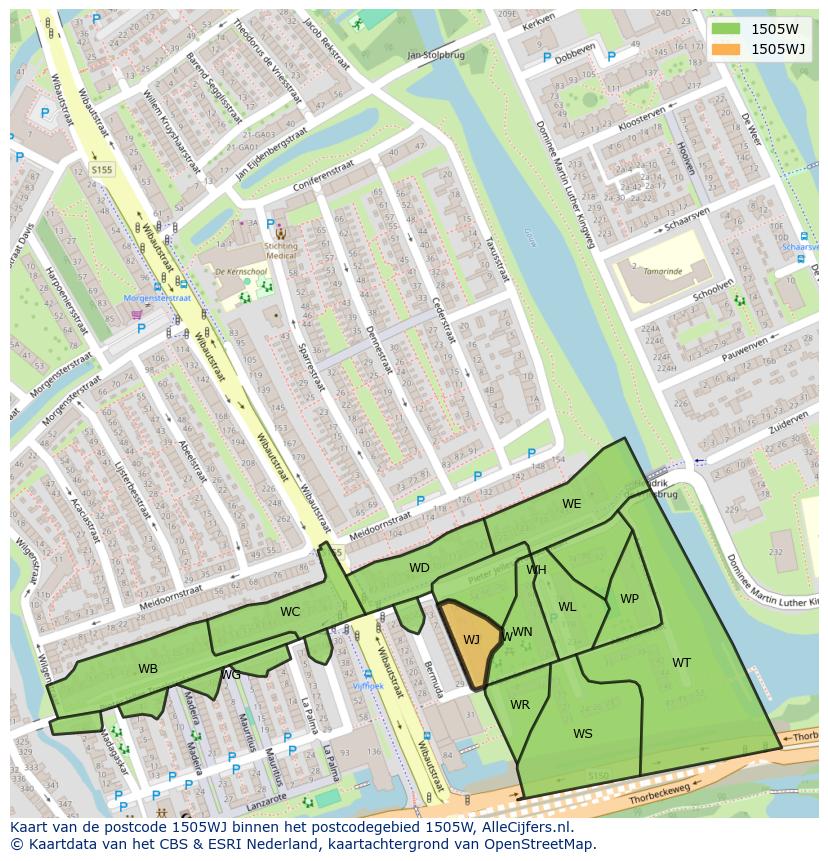 Afbeelding van het postcodegebied 1505 WJ op de kaart.