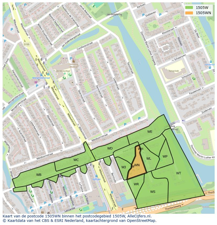 Afbeelding van het postcodegebied 1505 WN op de kaart.