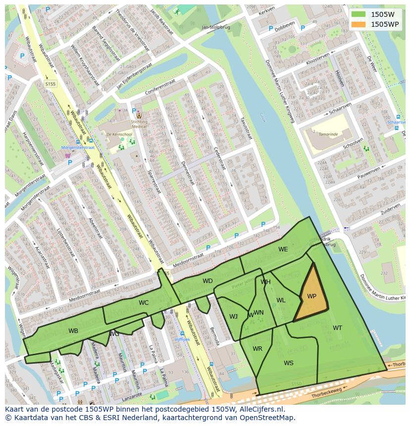 Afbeelding van het postcodegebied 1505 WP op de kaart.