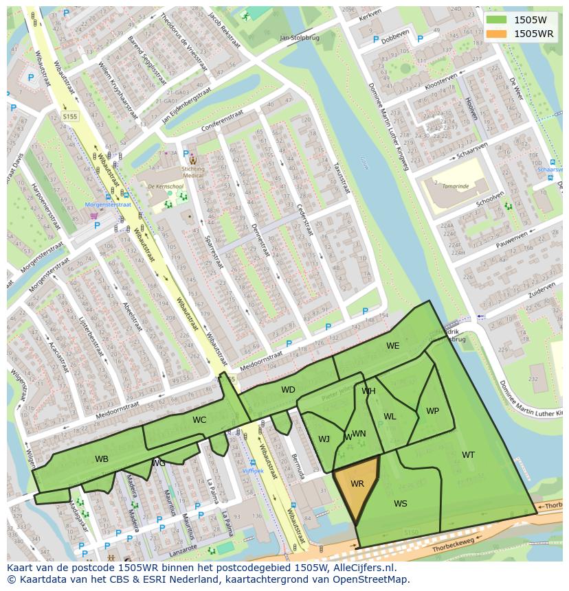 Afbeelding van het postcodegebied 1505 WR op de kaart.