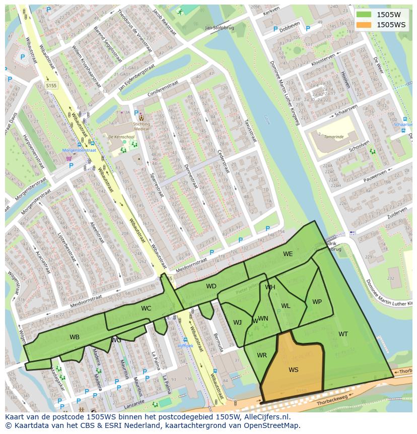Afbeelding van het postcodegebied 1505 WS op de kaart.