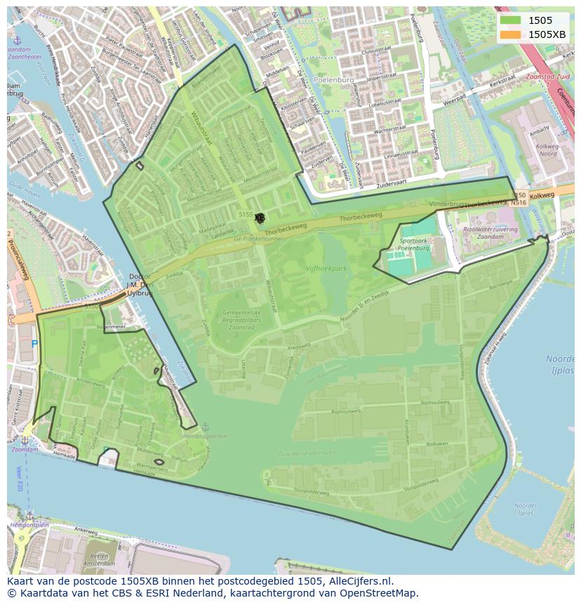 Afbeelding van het postcodegebied 1505 XB op de kaart.