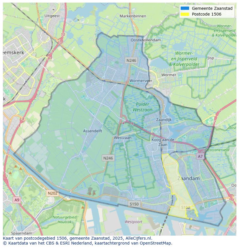 Afbeelding van het postcodegebied 1506 op de kaart.